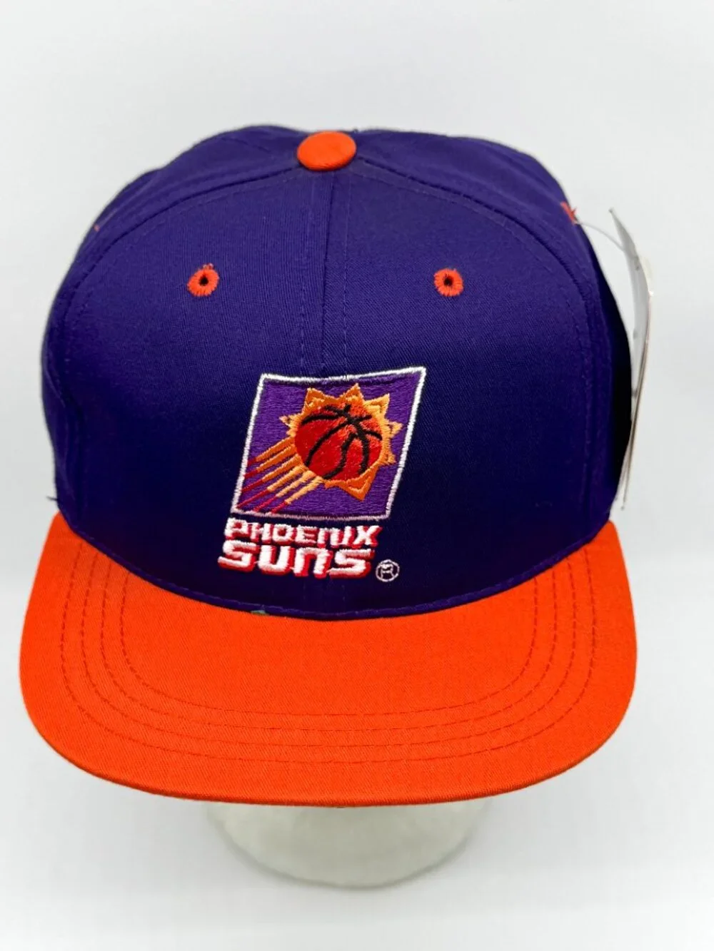 Vintage Phoenix Suns Deadstock Youth Logo 7 Snapback Hat NBA NWT Purple Orange